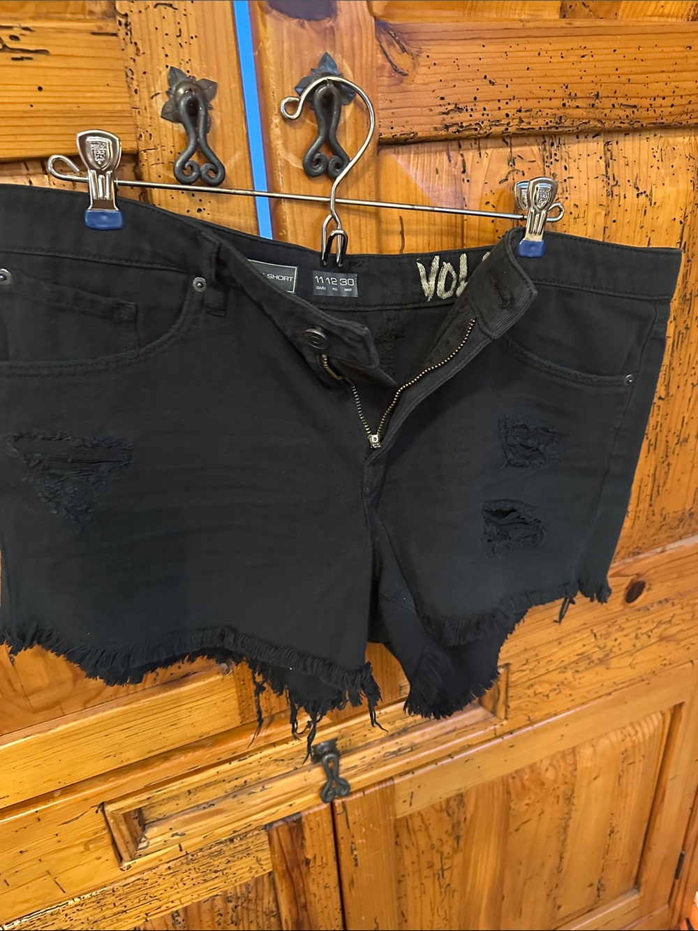 Volcom Black Frayed Hem Denim Shorts